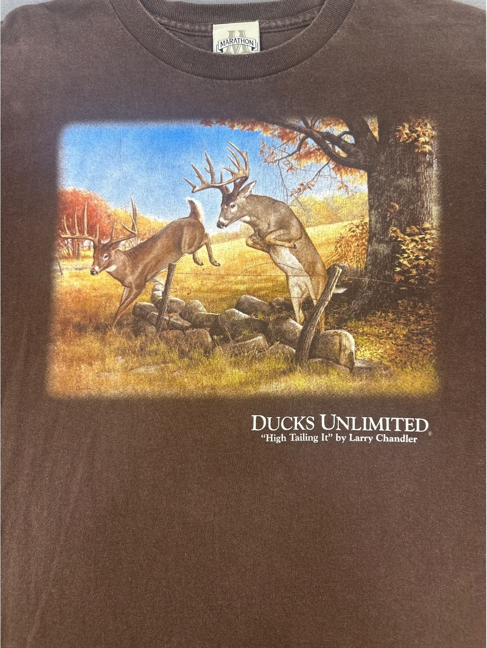 Vintage Ducks Unlimited Marathon Apparel Men's Graphic Tee XL Brown Cotton